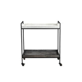Cortana Black Wood Finish, Gunmetal Iron, and White Marble Bar Cart